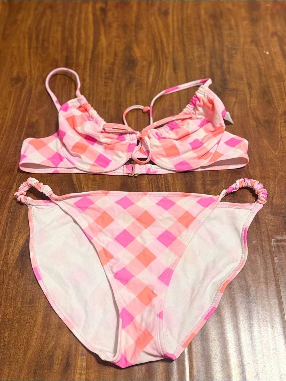 Pink & Coral Check Bikini Set